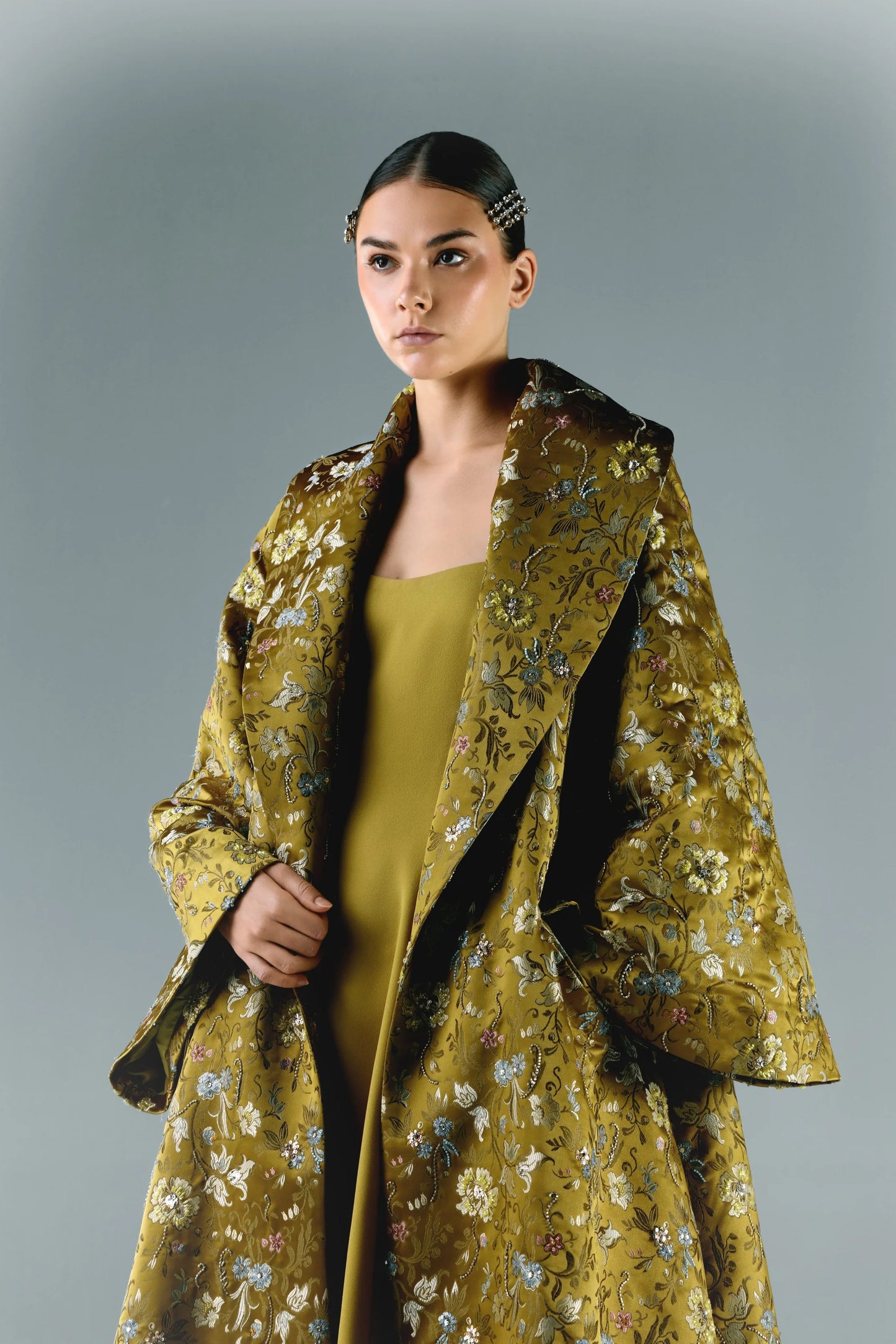 Embroidered Brocade Long Jacket