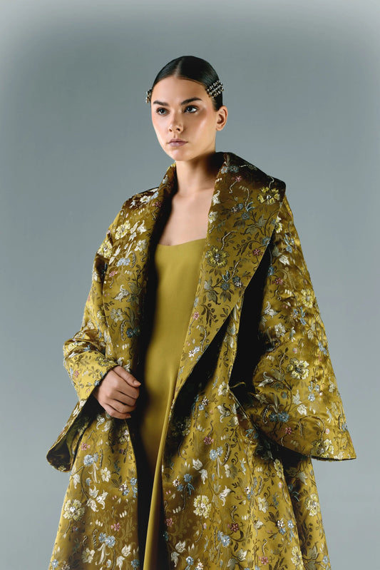 Embroidered Brocade Long Jacket