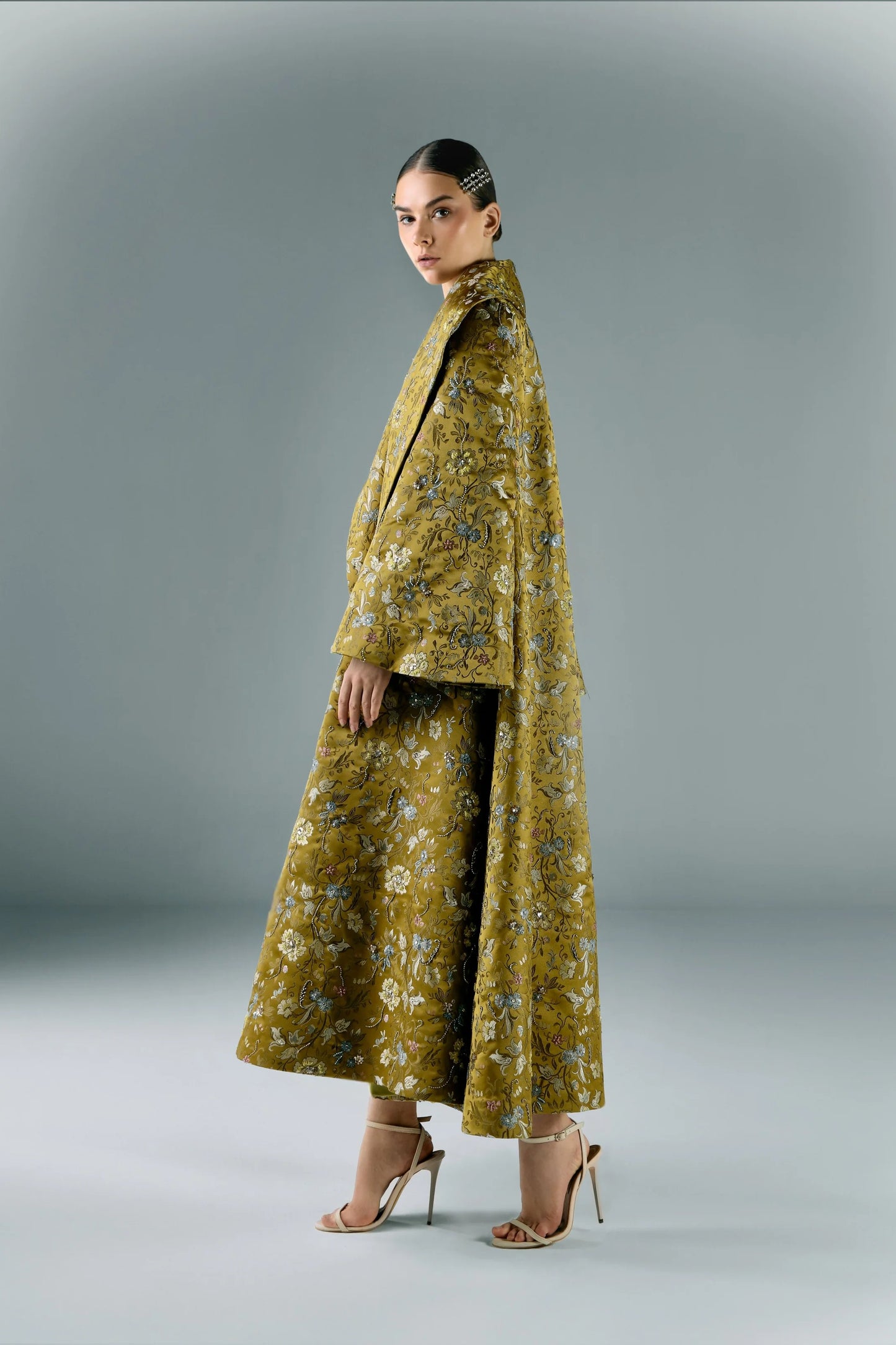Embroidered Brocade Long Jacket