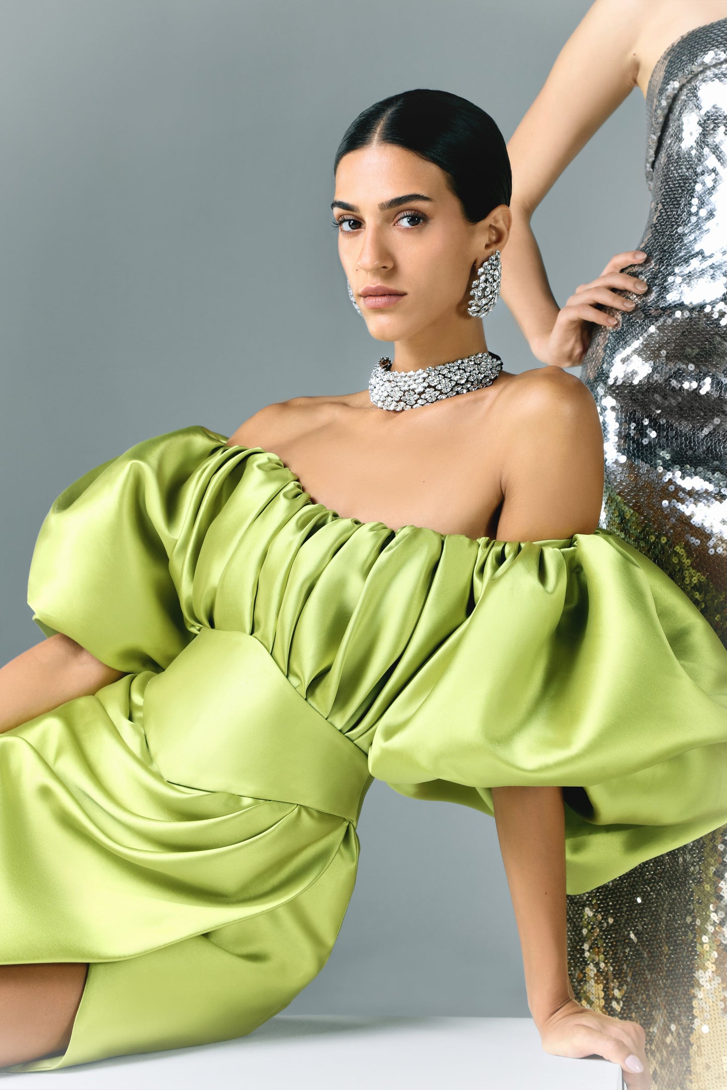 Mikado Structured Off Shoulder Dress