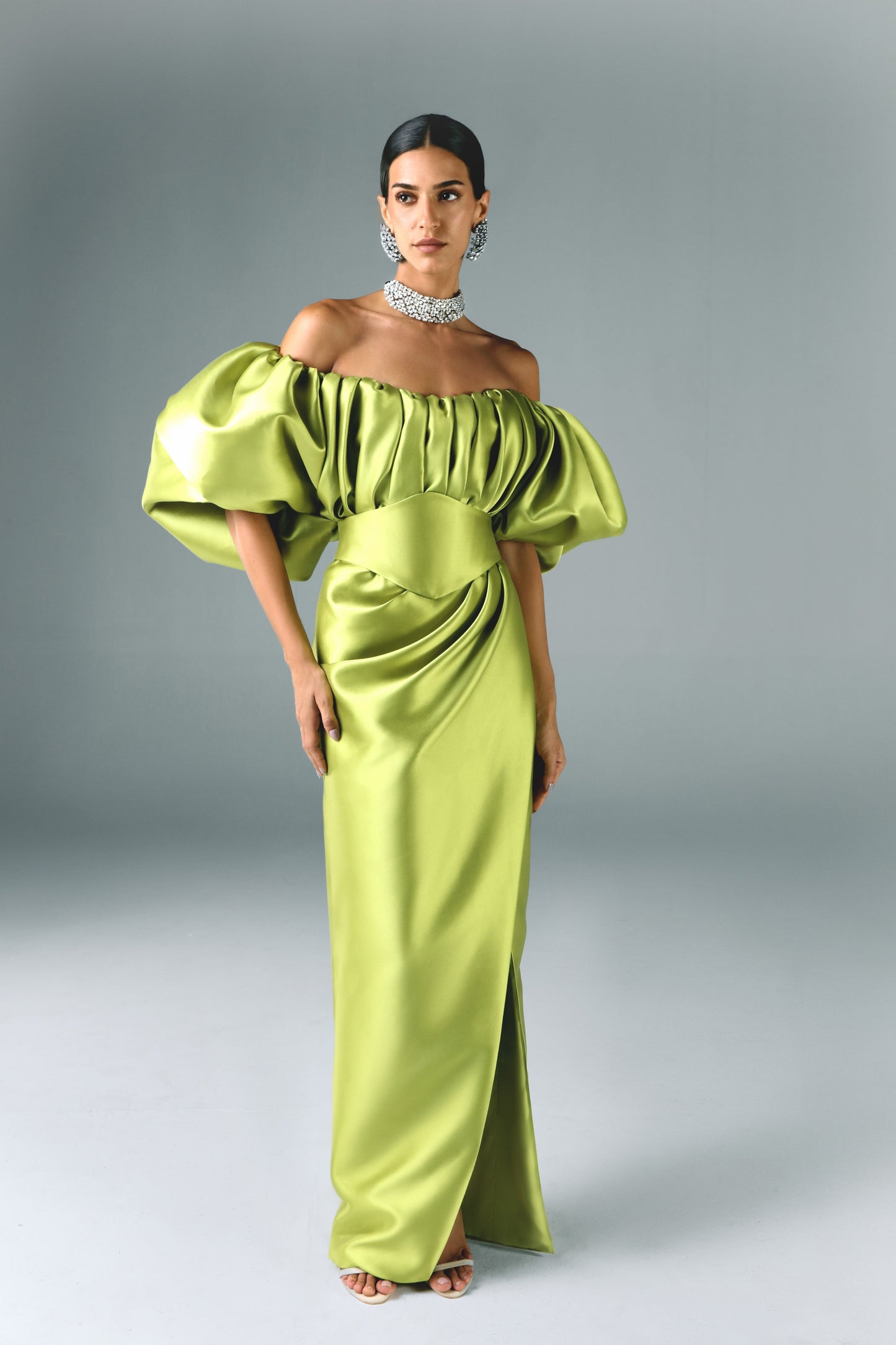 Mikado Structured Off Shoulder Dress