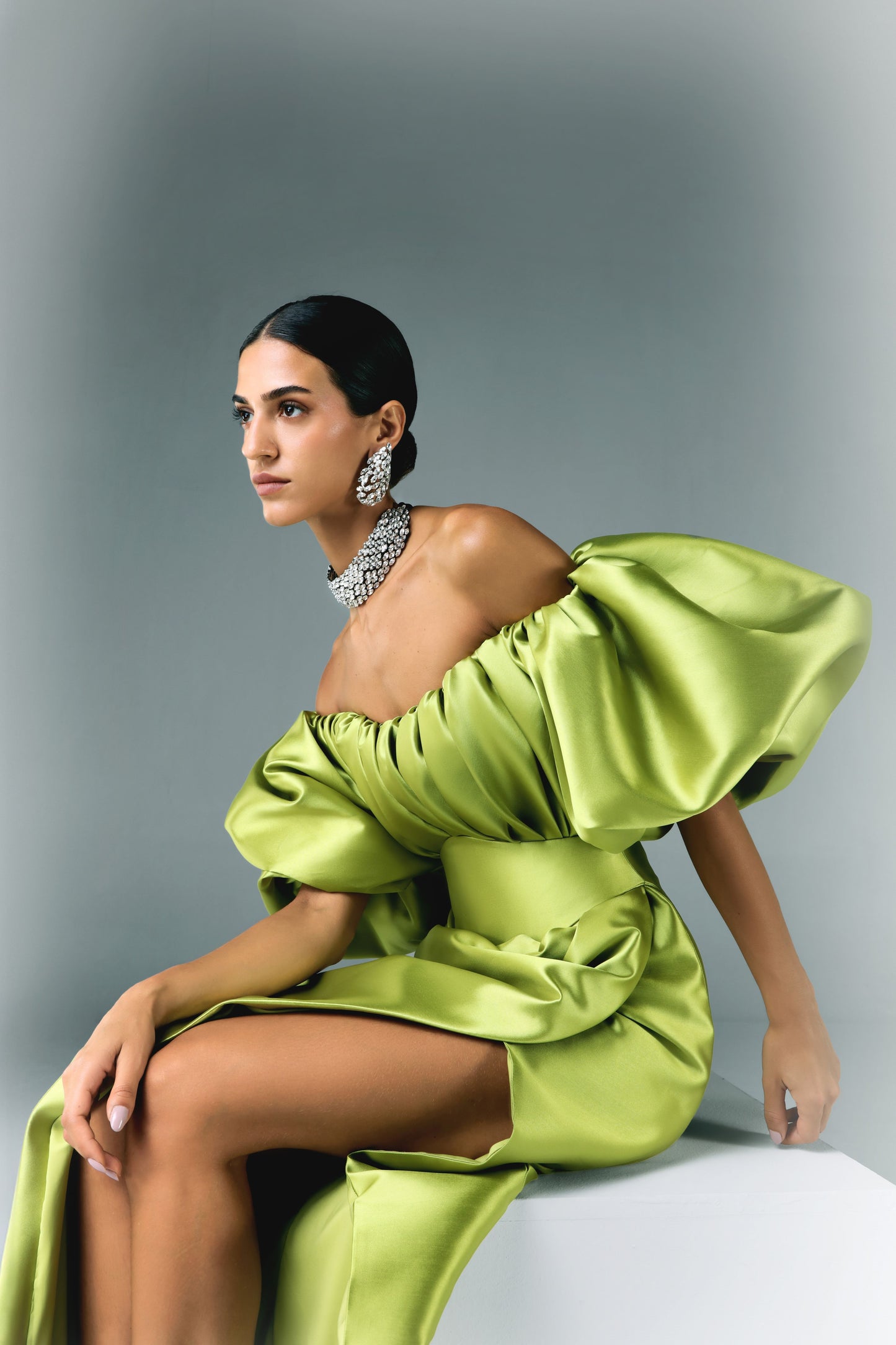 Mikado Structured Off Shoulder Dress