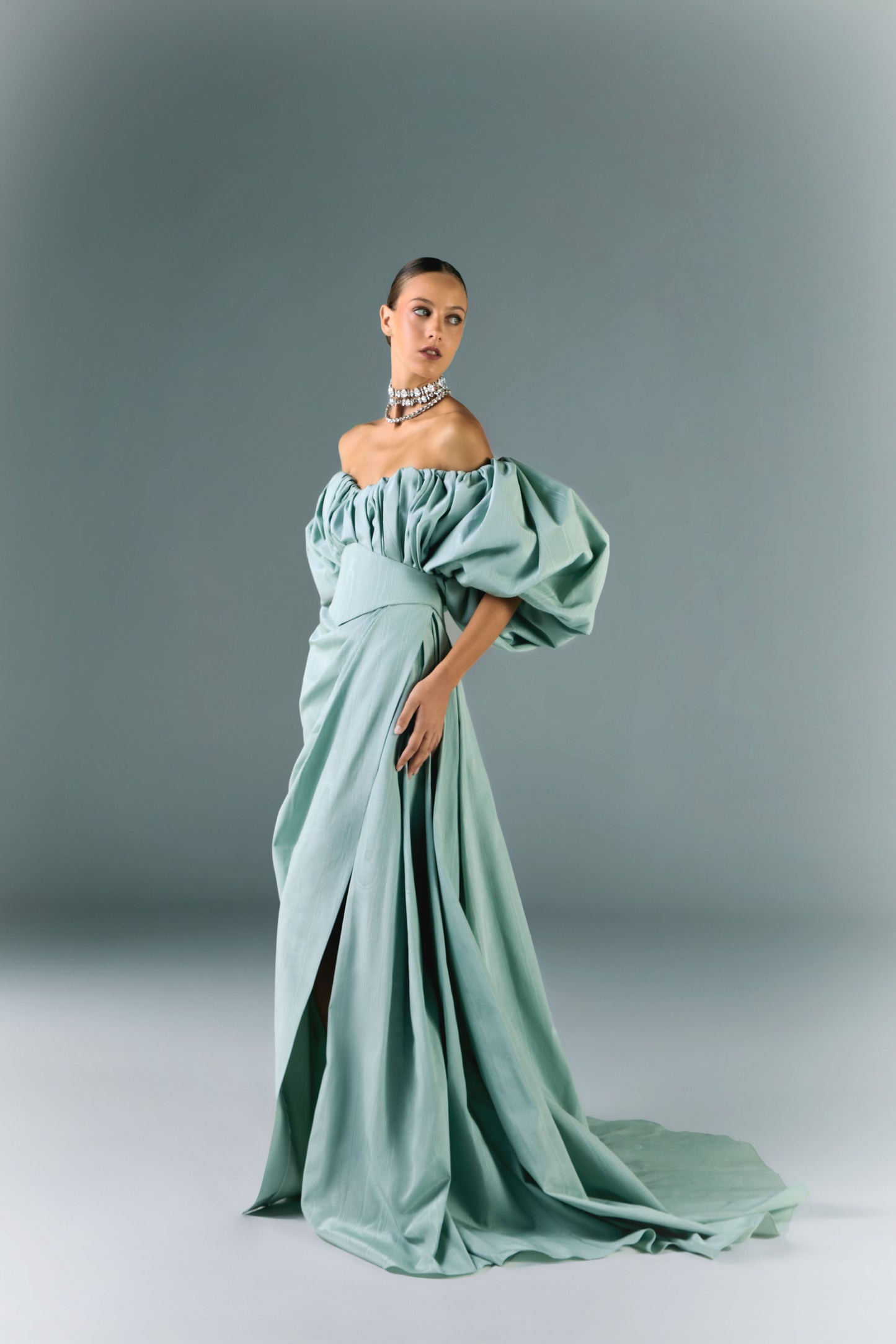 Off Shoulder Ruffled Gown