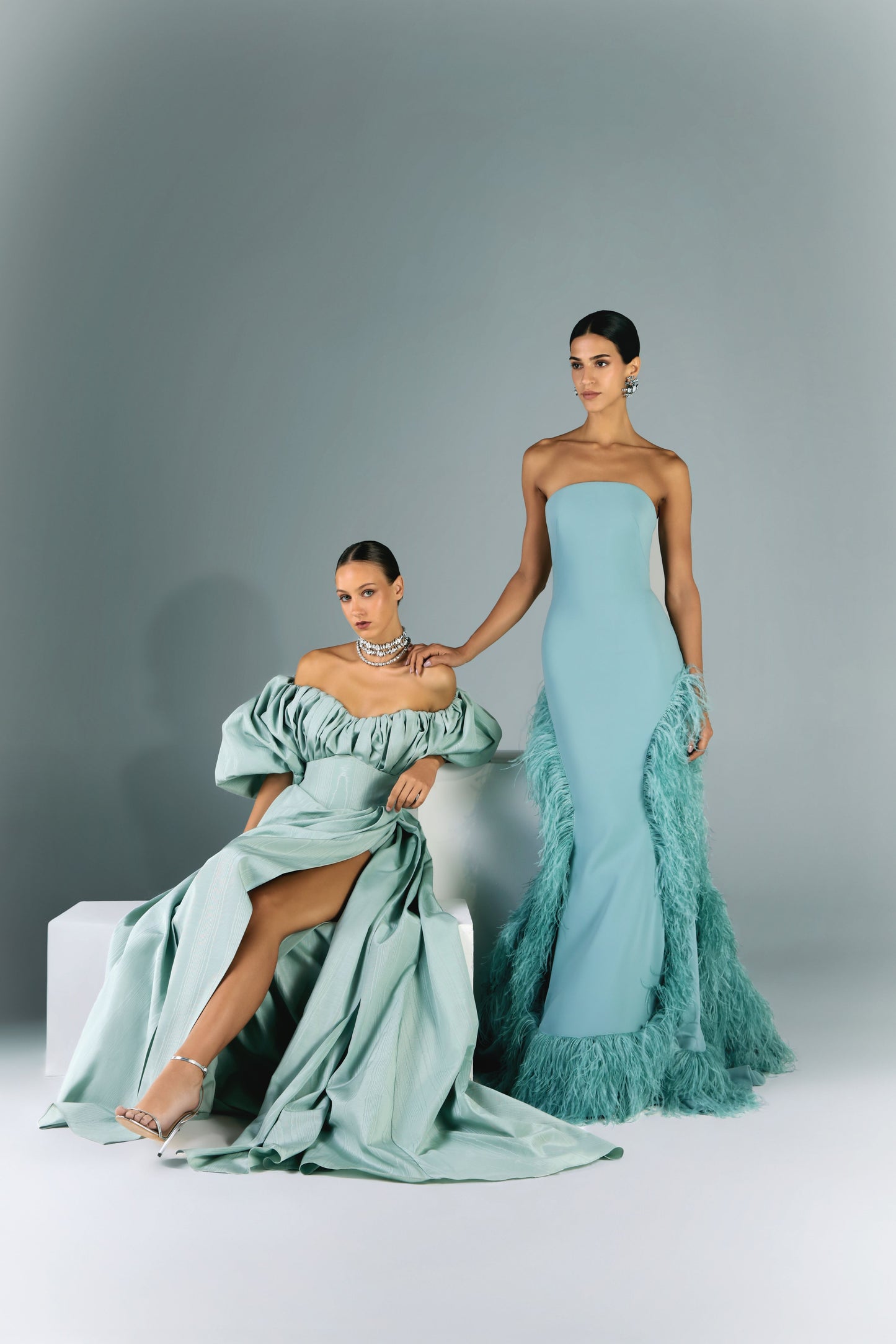 Long Strapless Dress With Feather Cutouts