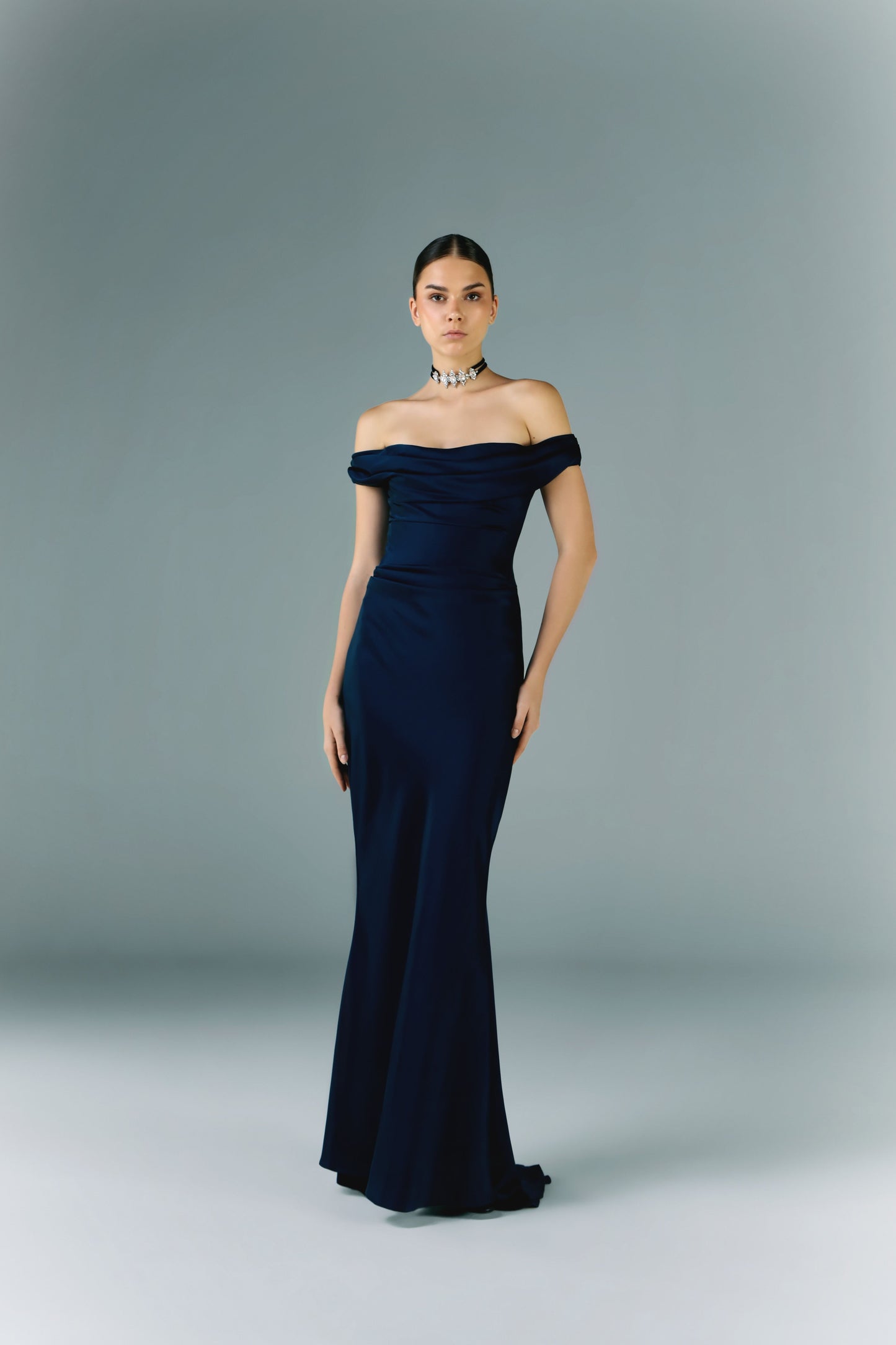 Long Off Shoulder Draped Dress