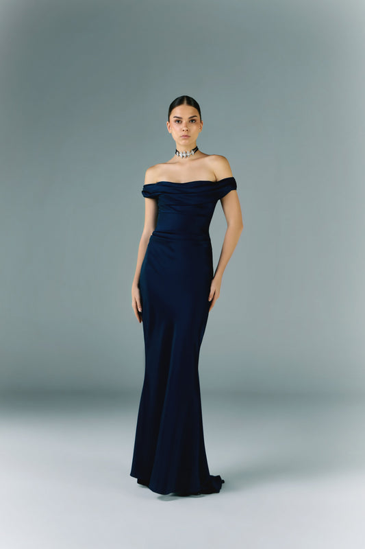 Long Off Shoulder Draped Dress