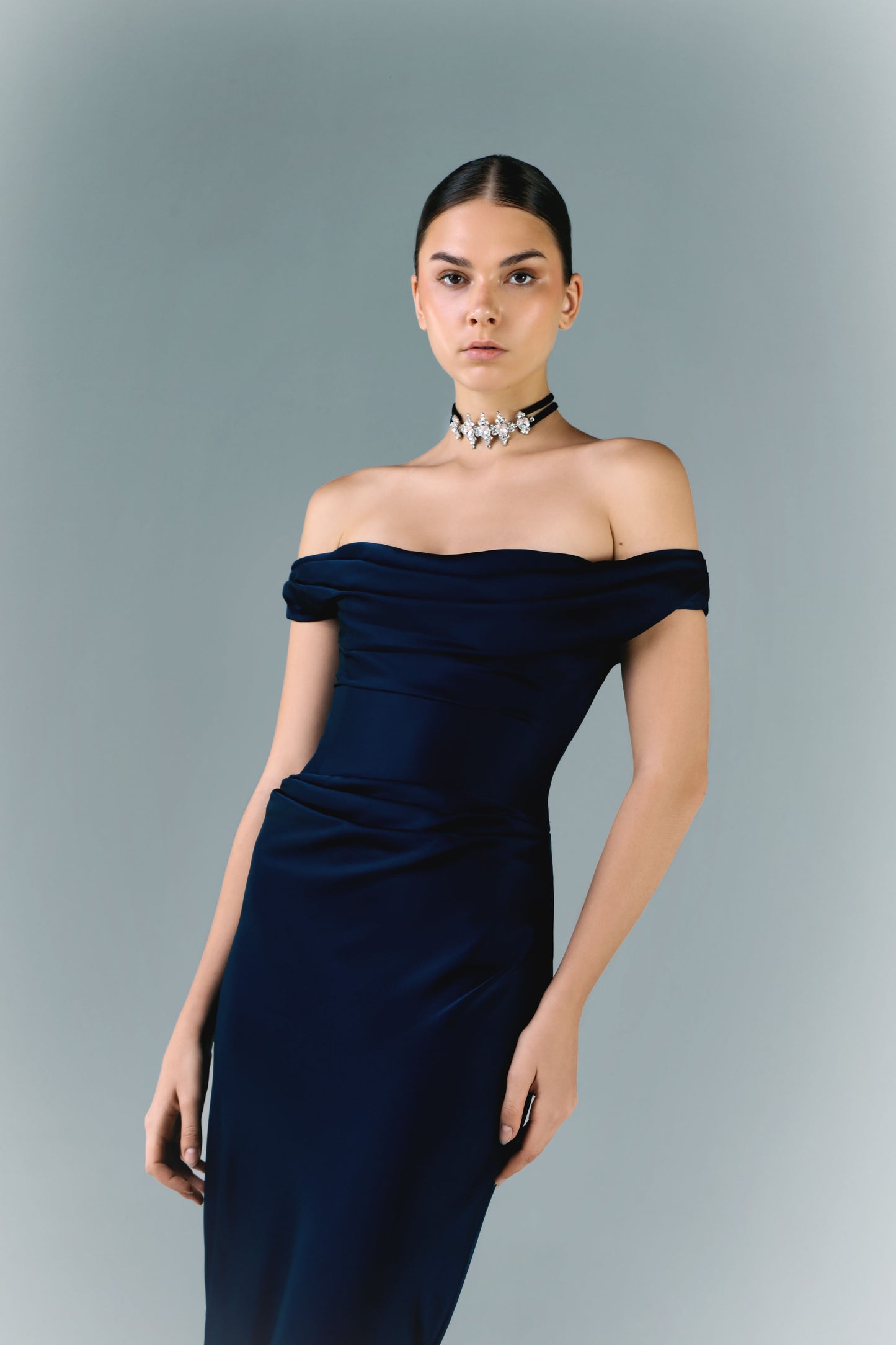 Long Off Shoulder Draped Dress
