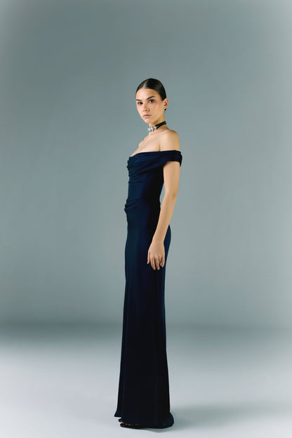Long Off Shoulder Draped Dress
