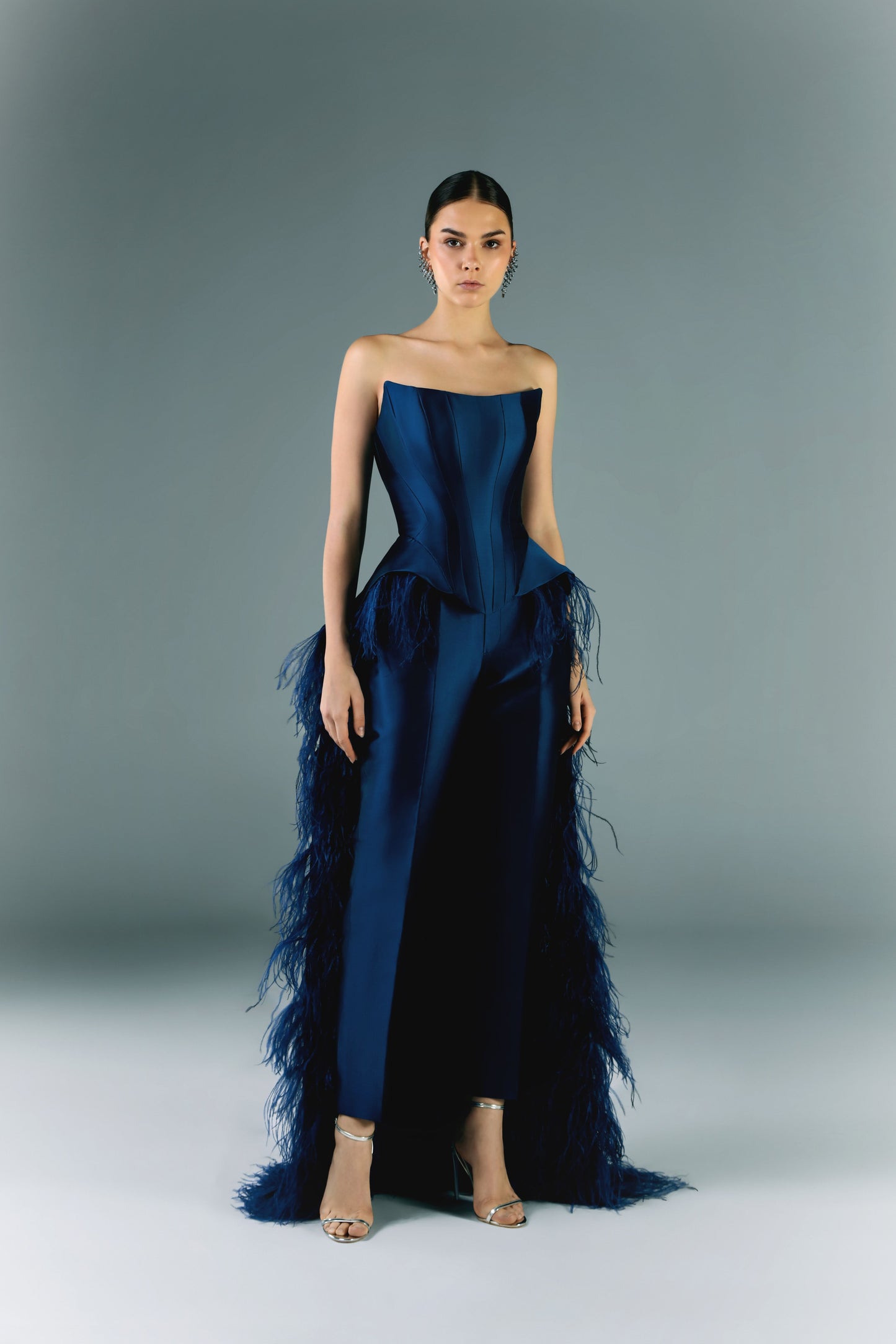 Mikado Corset With Feathers And Pants