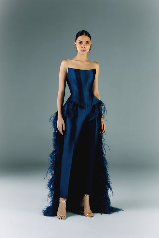 Mikado Corset With Feathers And Pants