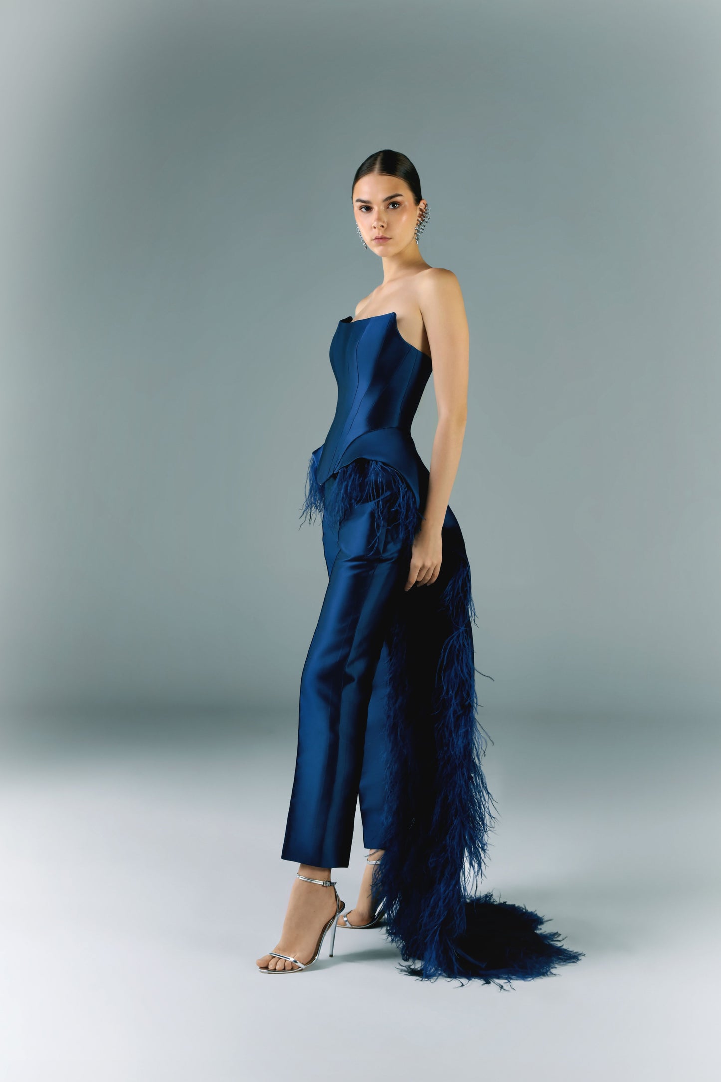 Mikado Corset With Feathers And Pants