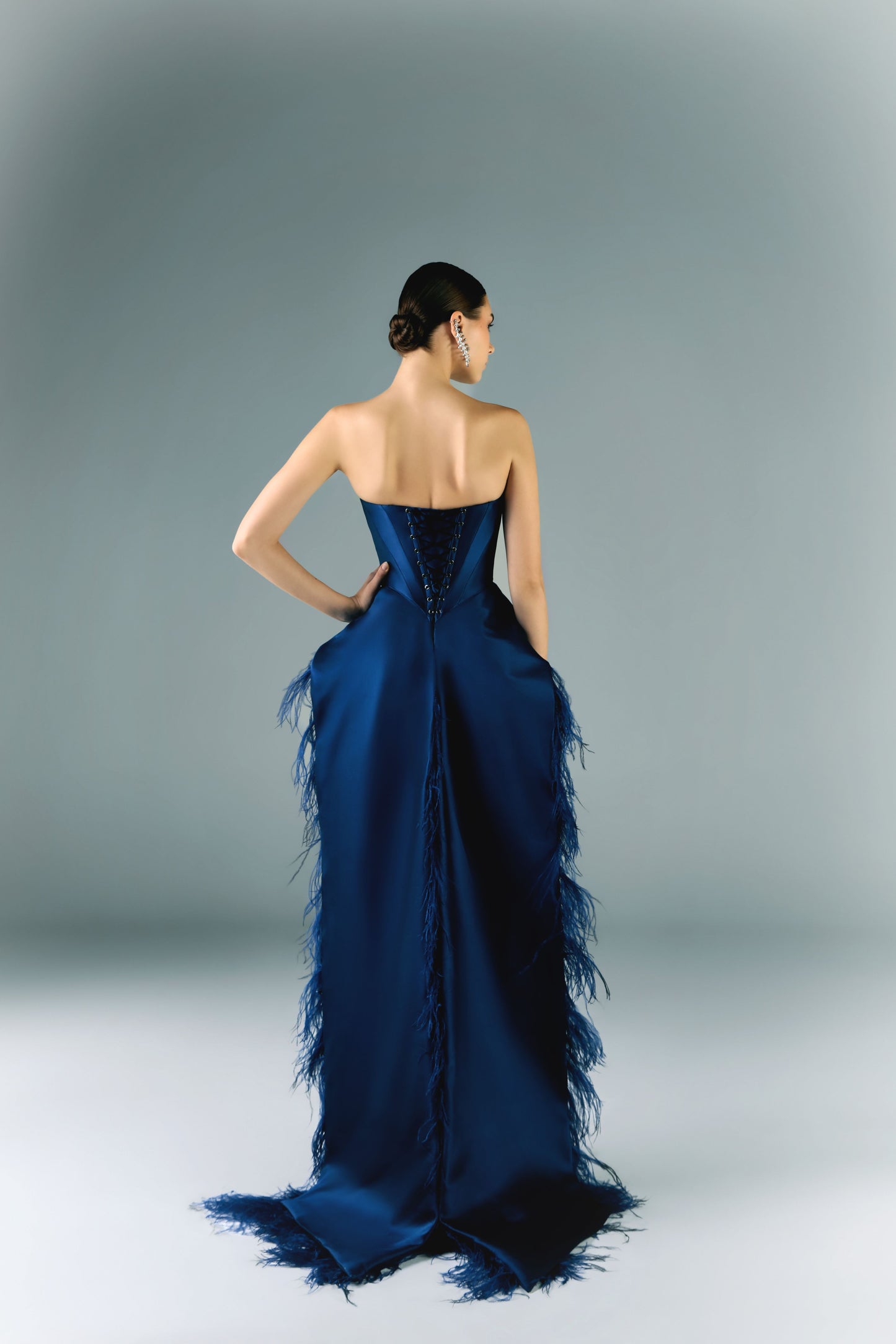 Mikado Corset With Feathers And Skirt