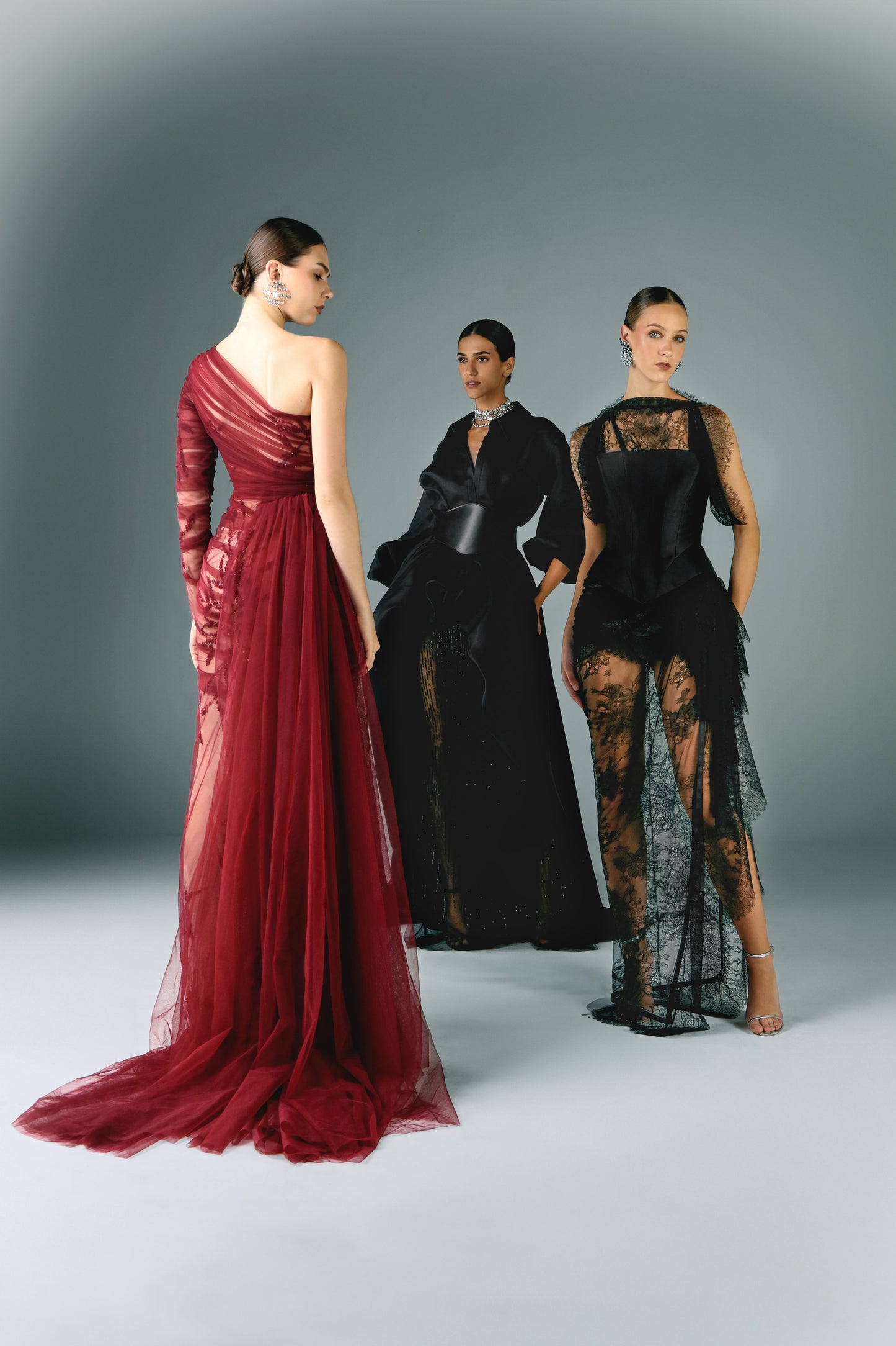 Embroidered Tulle Base With Draping