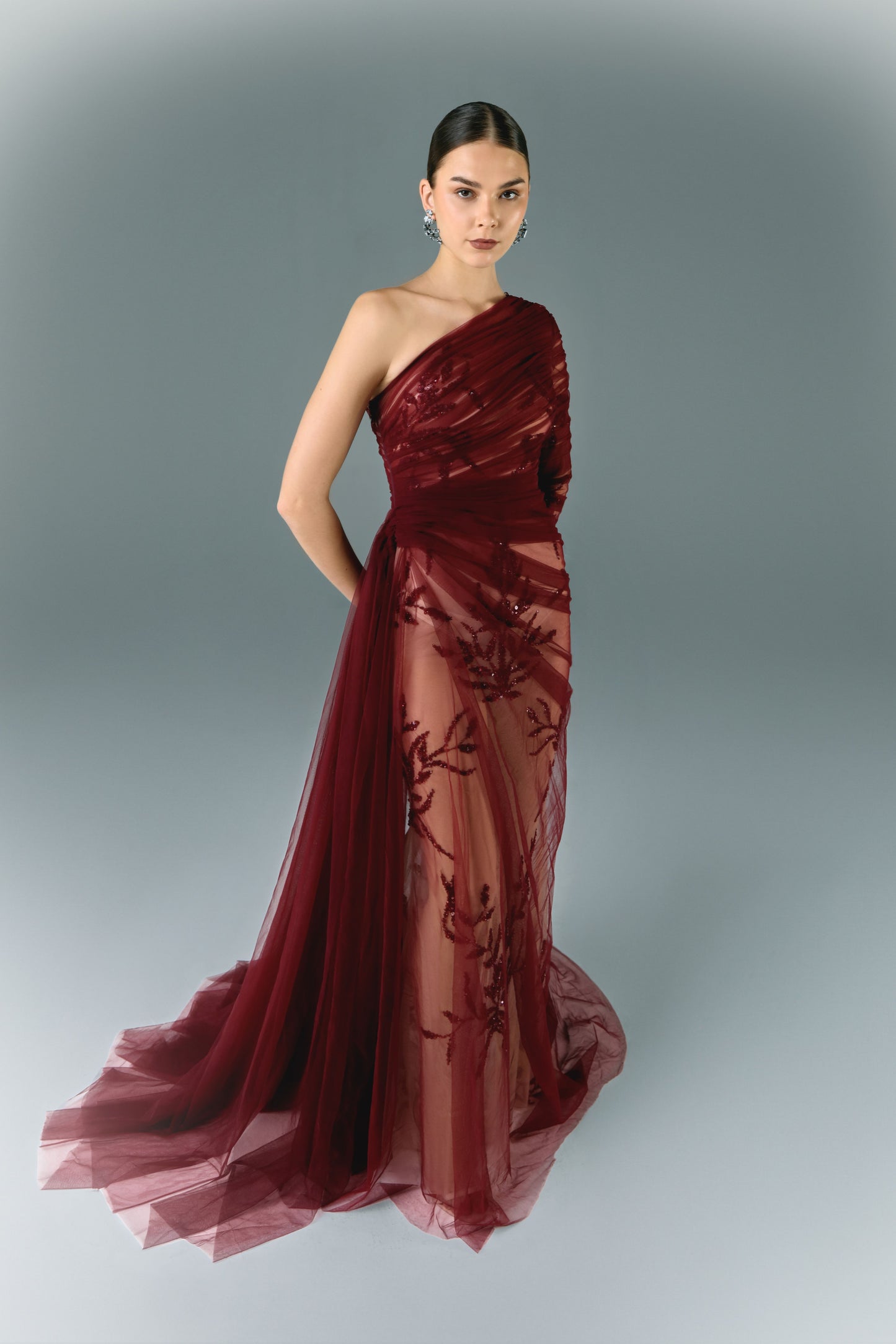 Embroidered Tulle Base With Draping