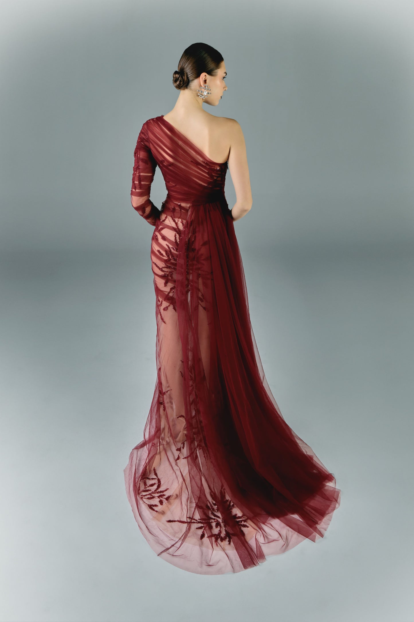 Embroidered Tulle Base With Draping