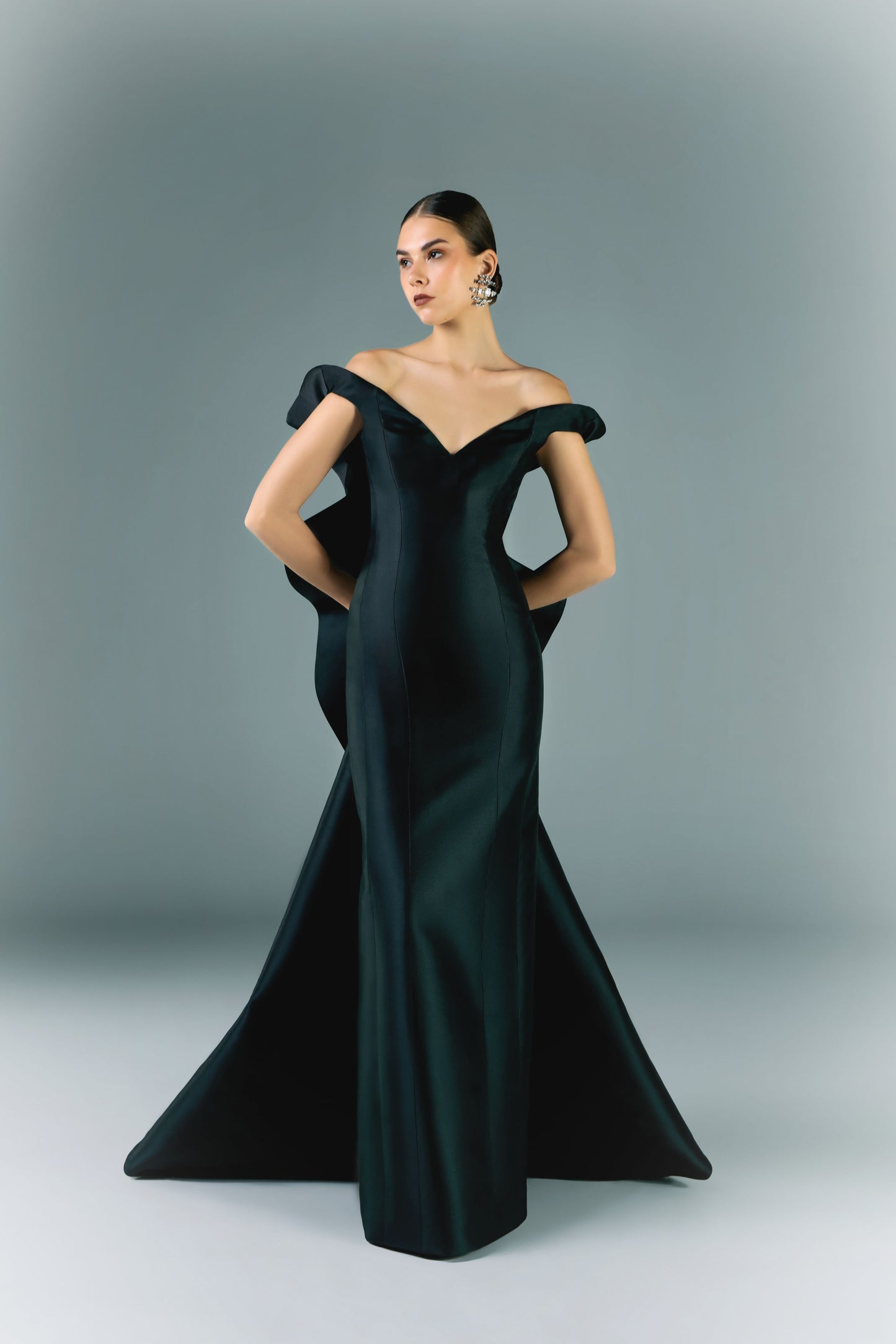 Off-Shoulder Long Mikado Dress