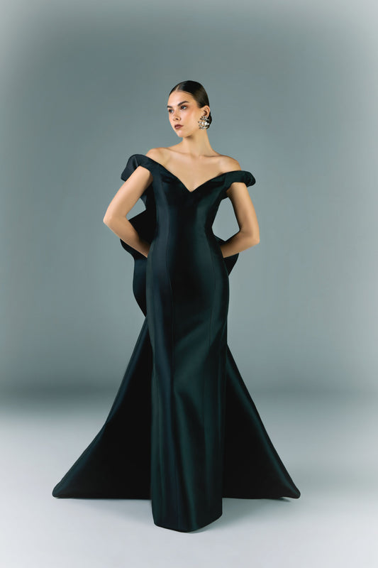 Off-Shoulder Long Mikado Dress