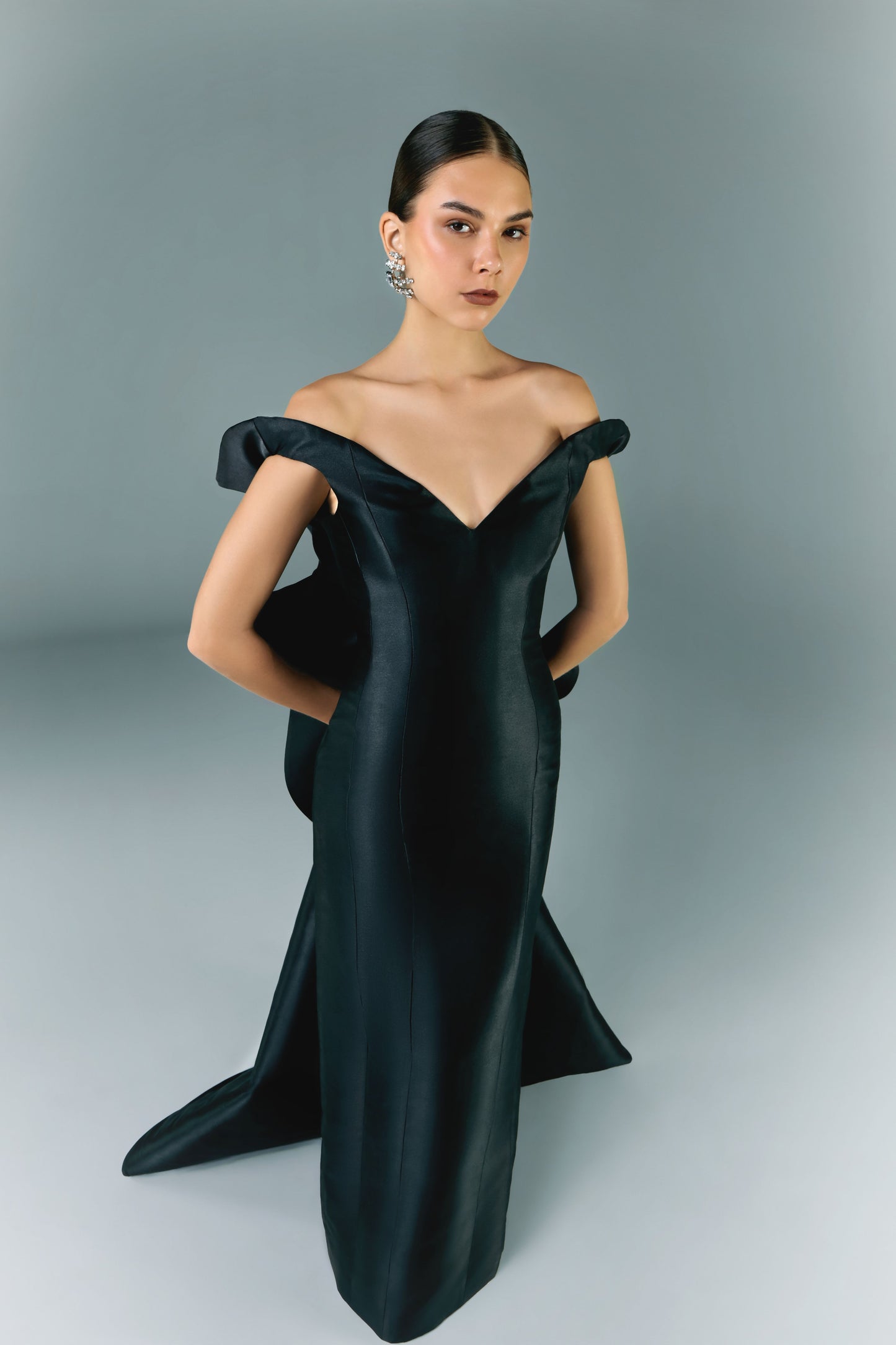 Off-Shoulder Long Mikado Dress