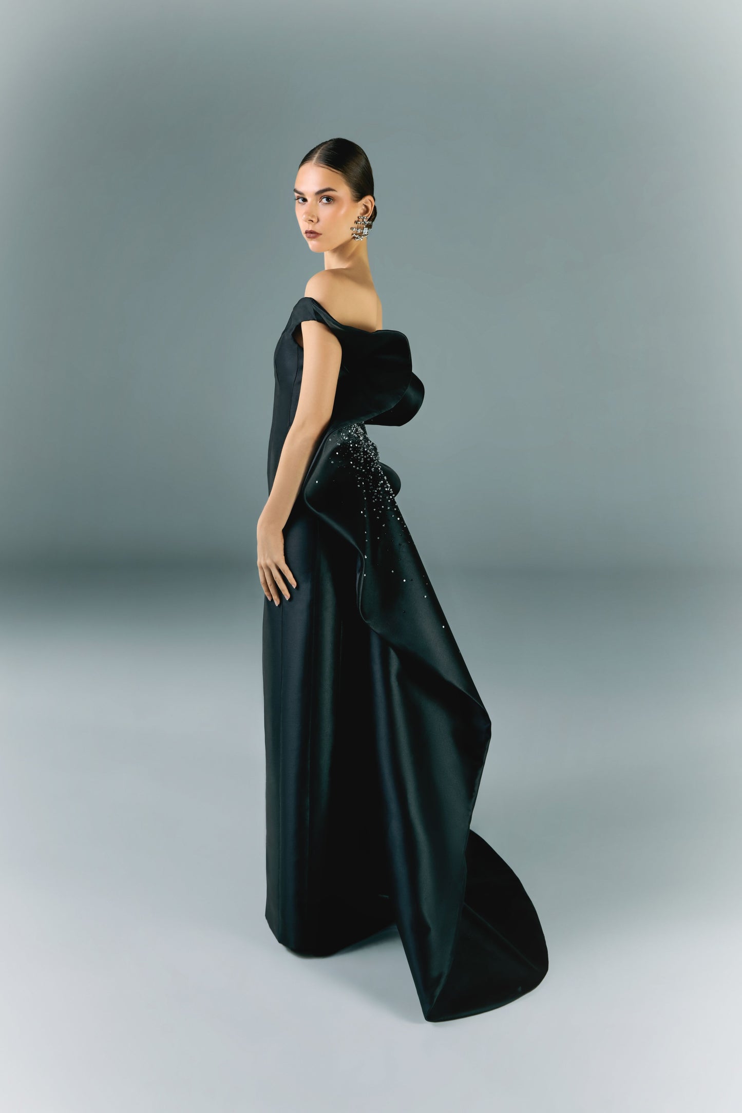 Off-Shoulder Long Mikado Dress