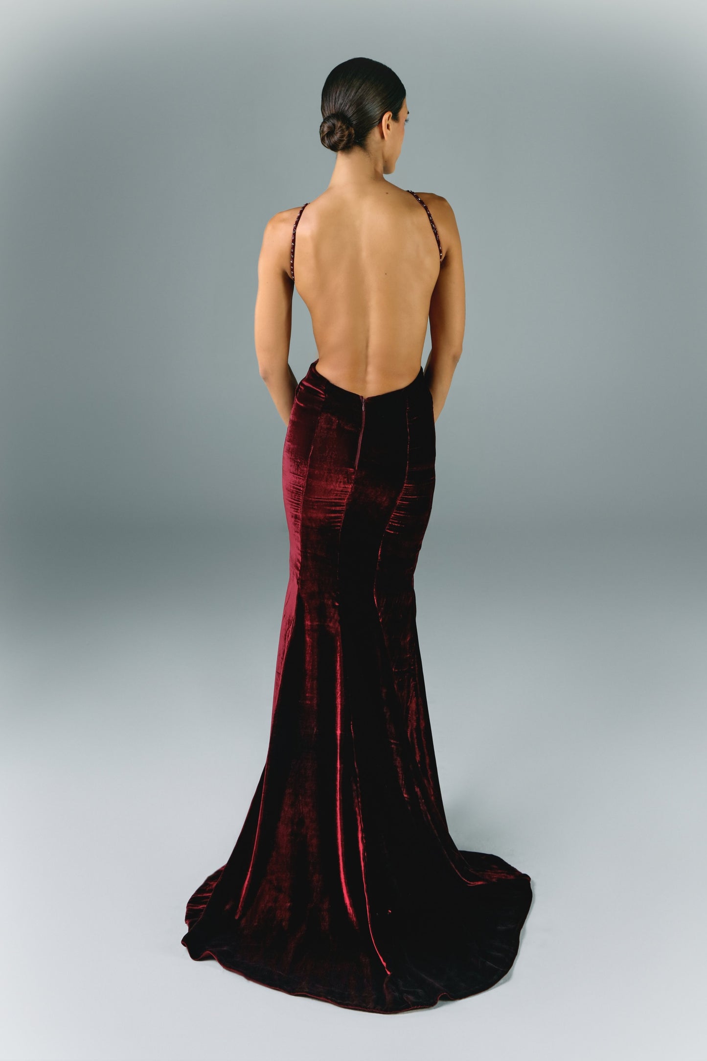 Embroidered Tulle And Velvet Gown