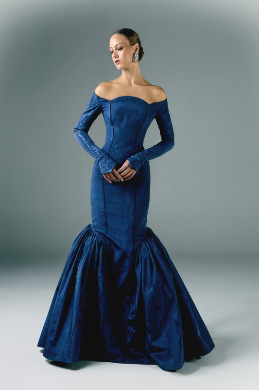 Off-Shoulder Long Moire Dress