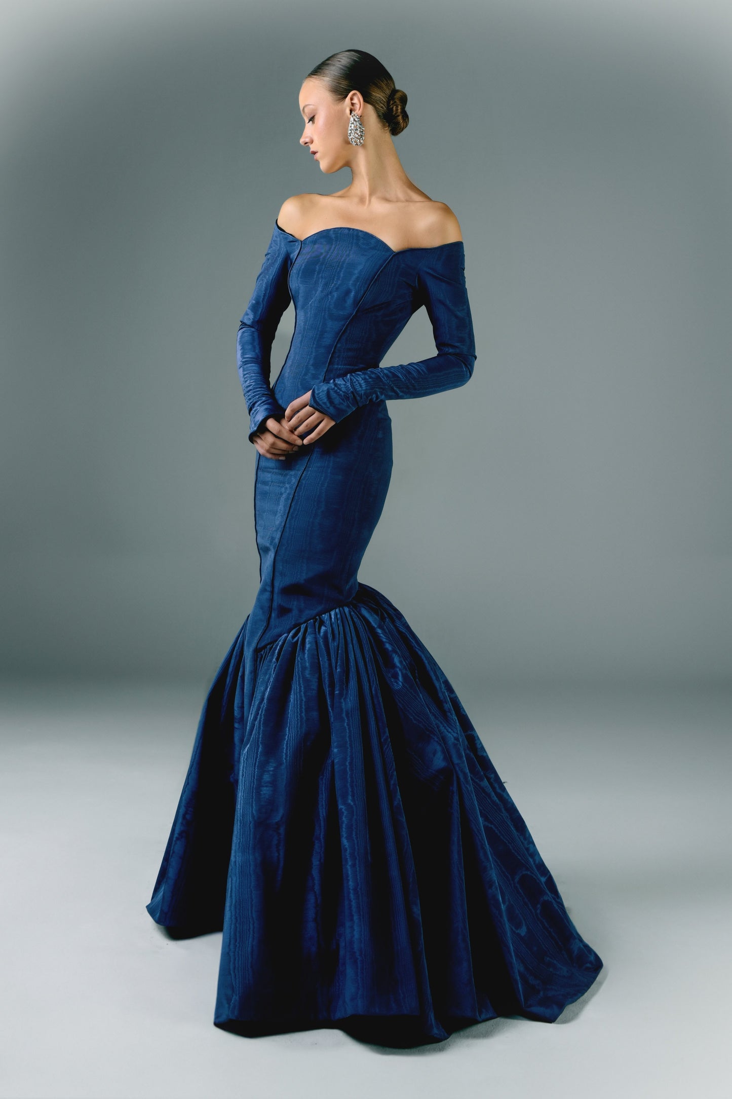Off-Shoulder Long Moire Dress