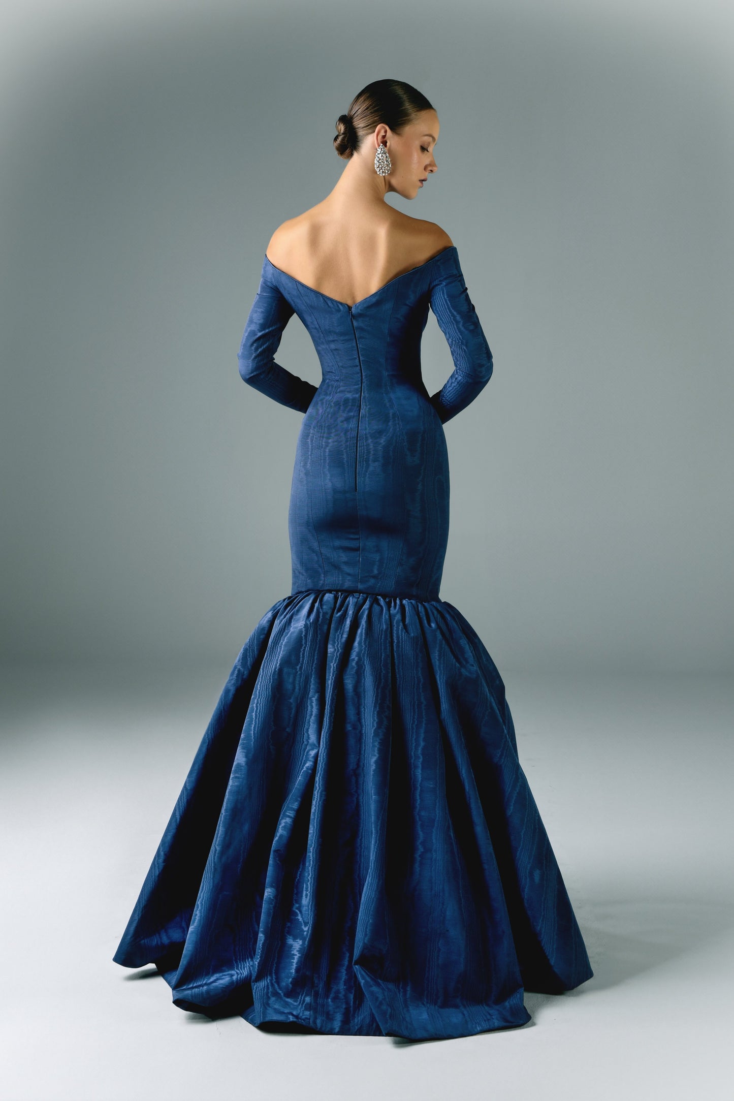 Off-Shoulder Long Moire Dress