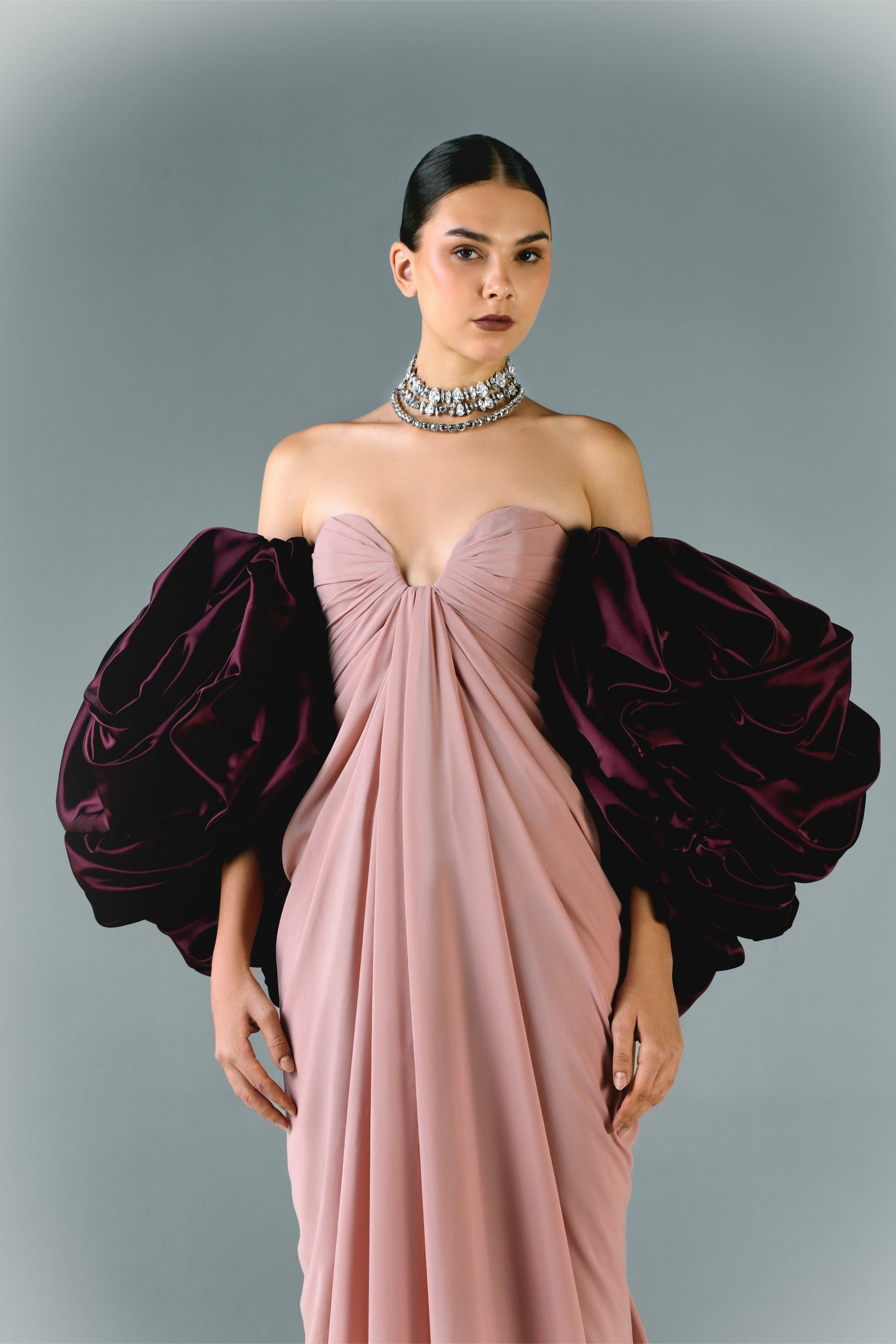 Draped Long Crepe Gown