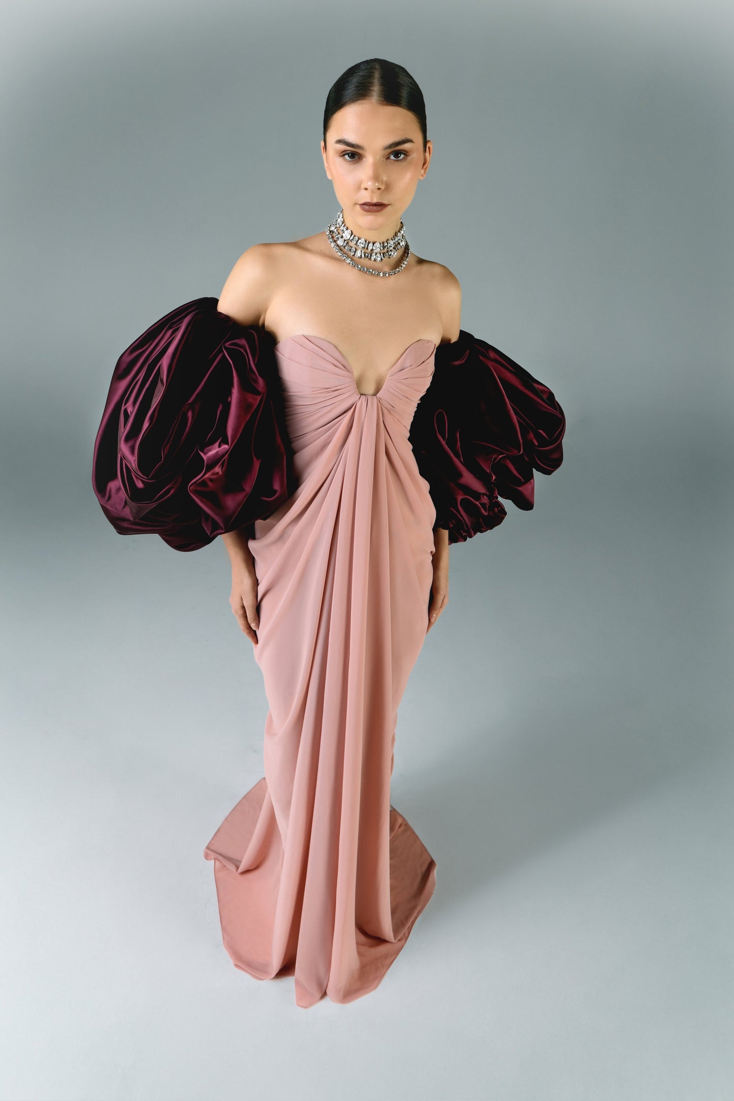 Draped Long Crepe Gown