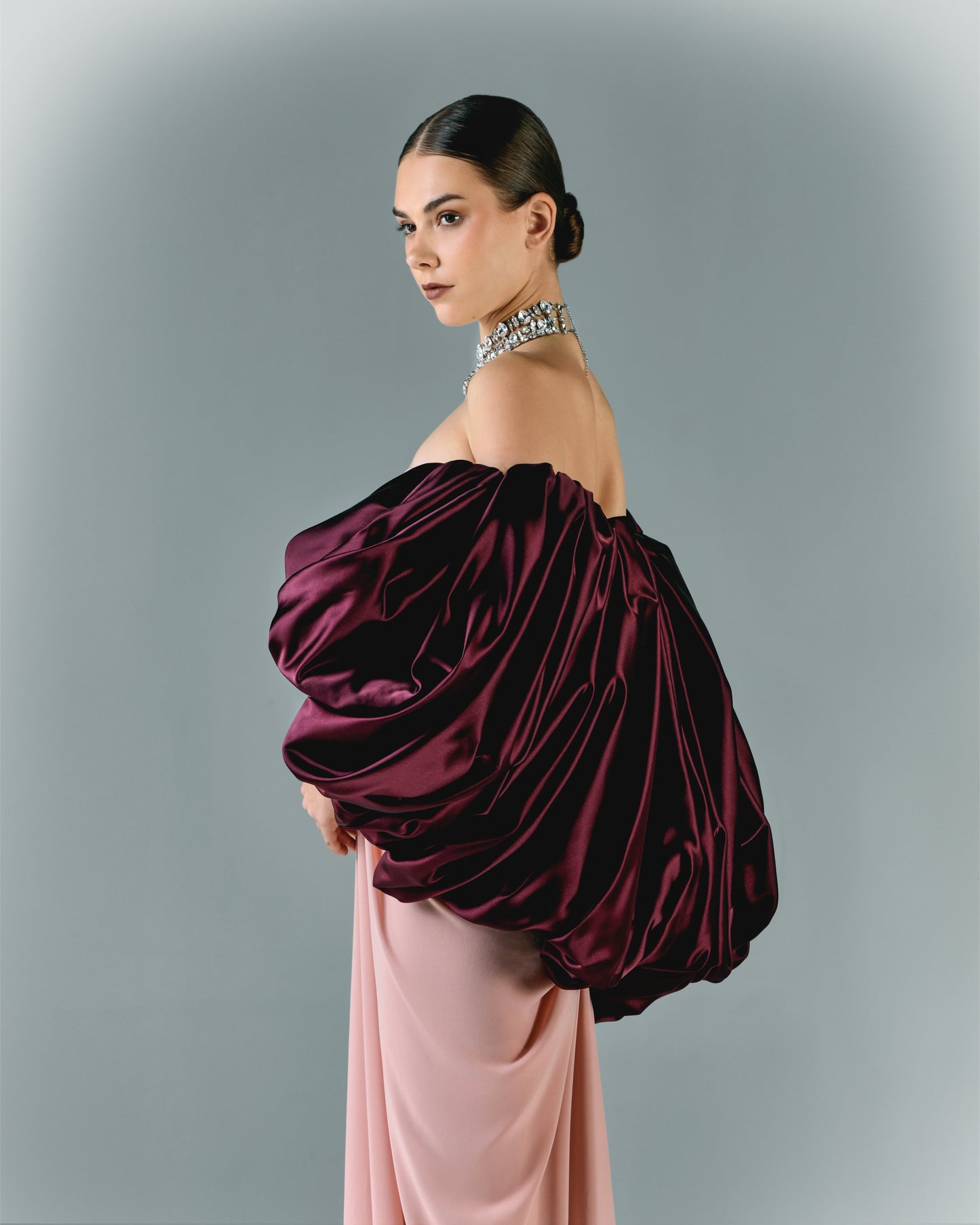 Draped Long Crepe Gown