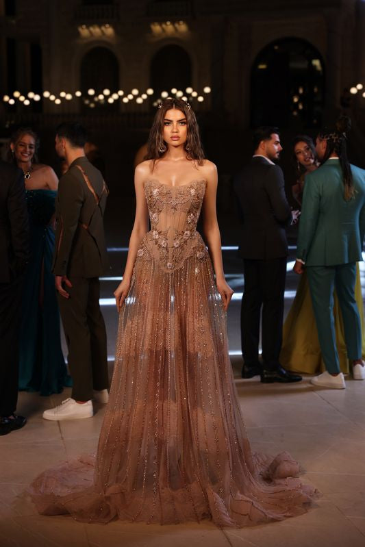 Sheer Embroidered Gown