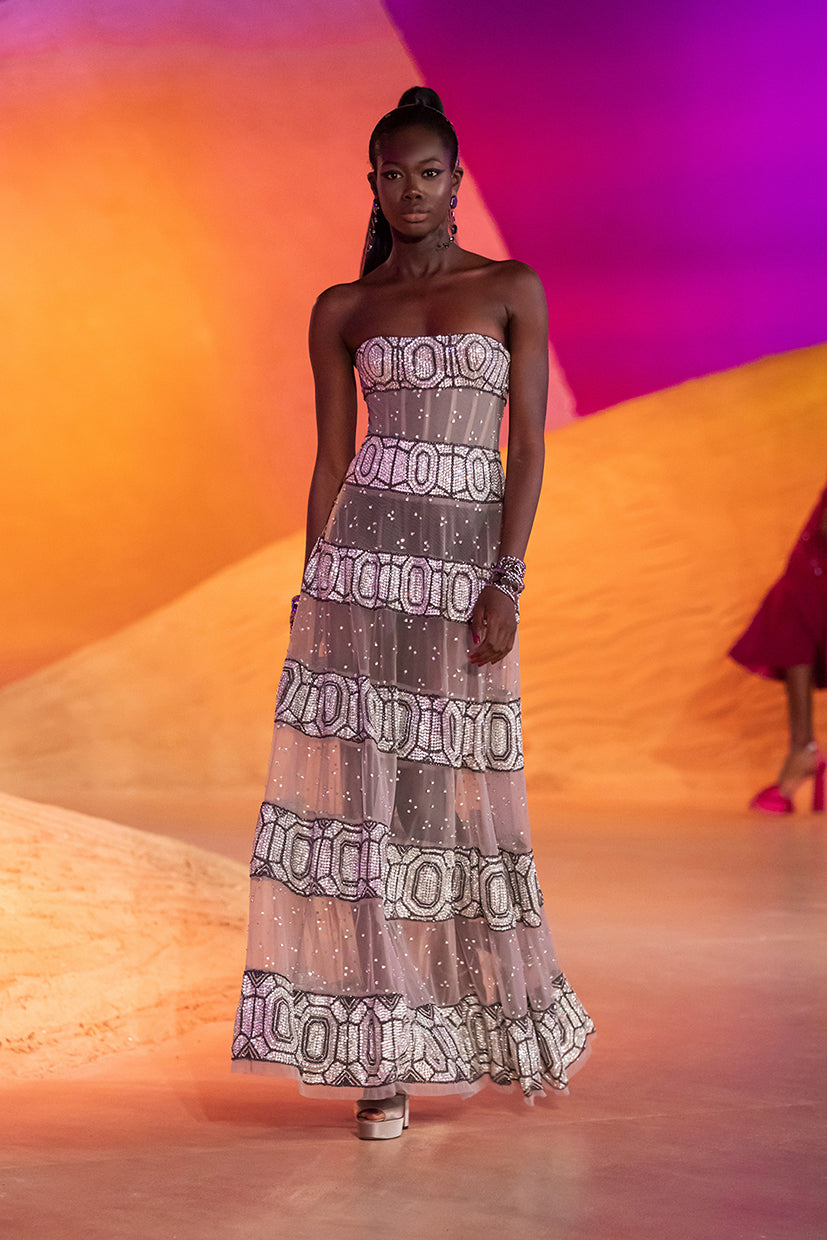 Paneled Beaded Dress