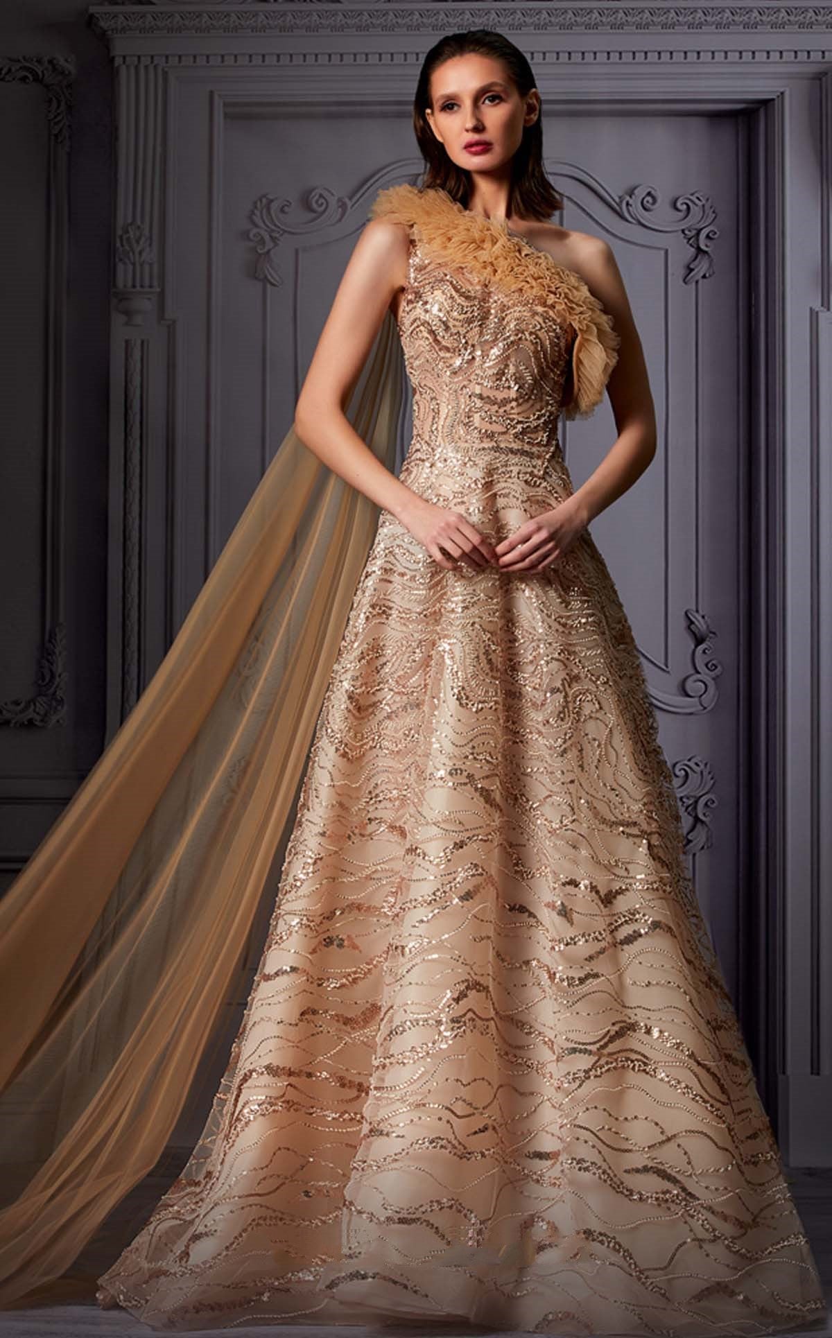 One Shoulder Cape Gown