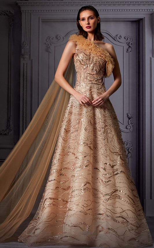 One Shoulder Cape Gown