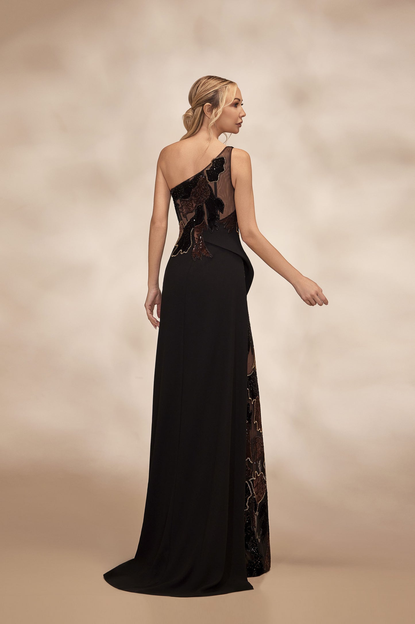 One-Shoulder Black Crepe Dress