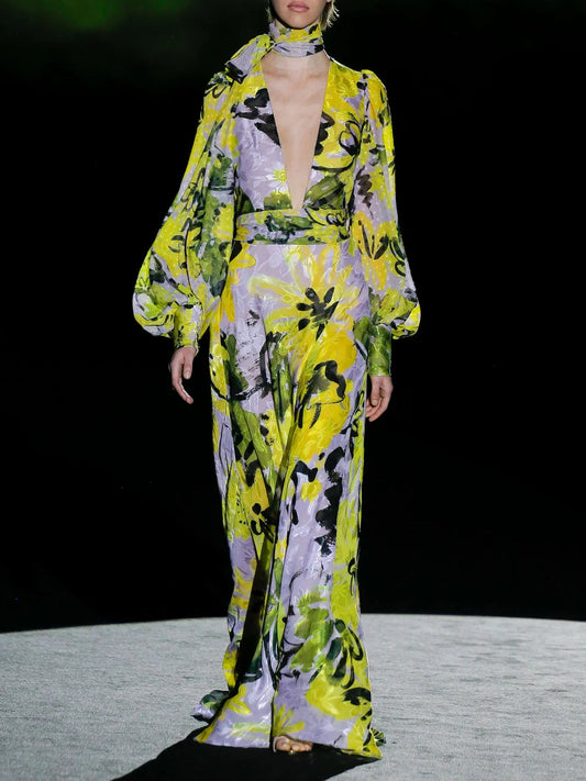 Printed Chiffon Long Dress
