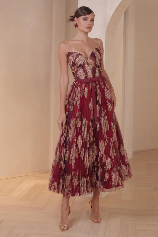 Tea-Length Pleated Dress