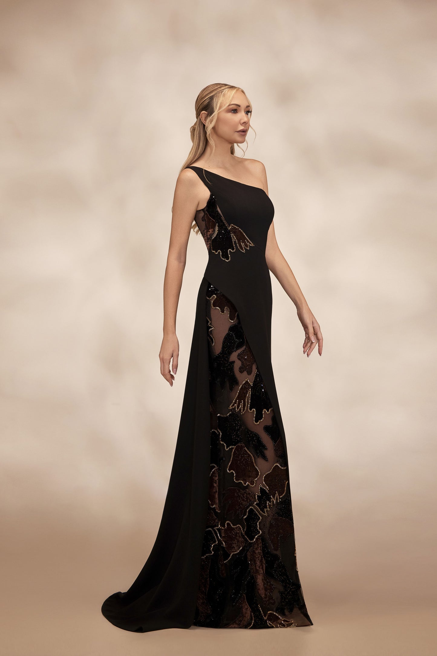 One-Shoulder Black Crepe Dress