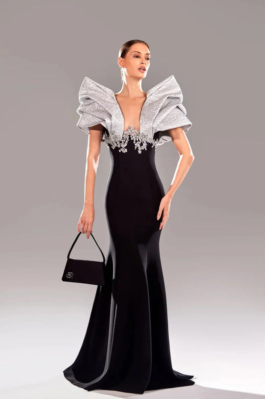 Short Sleeve Beaded Gown