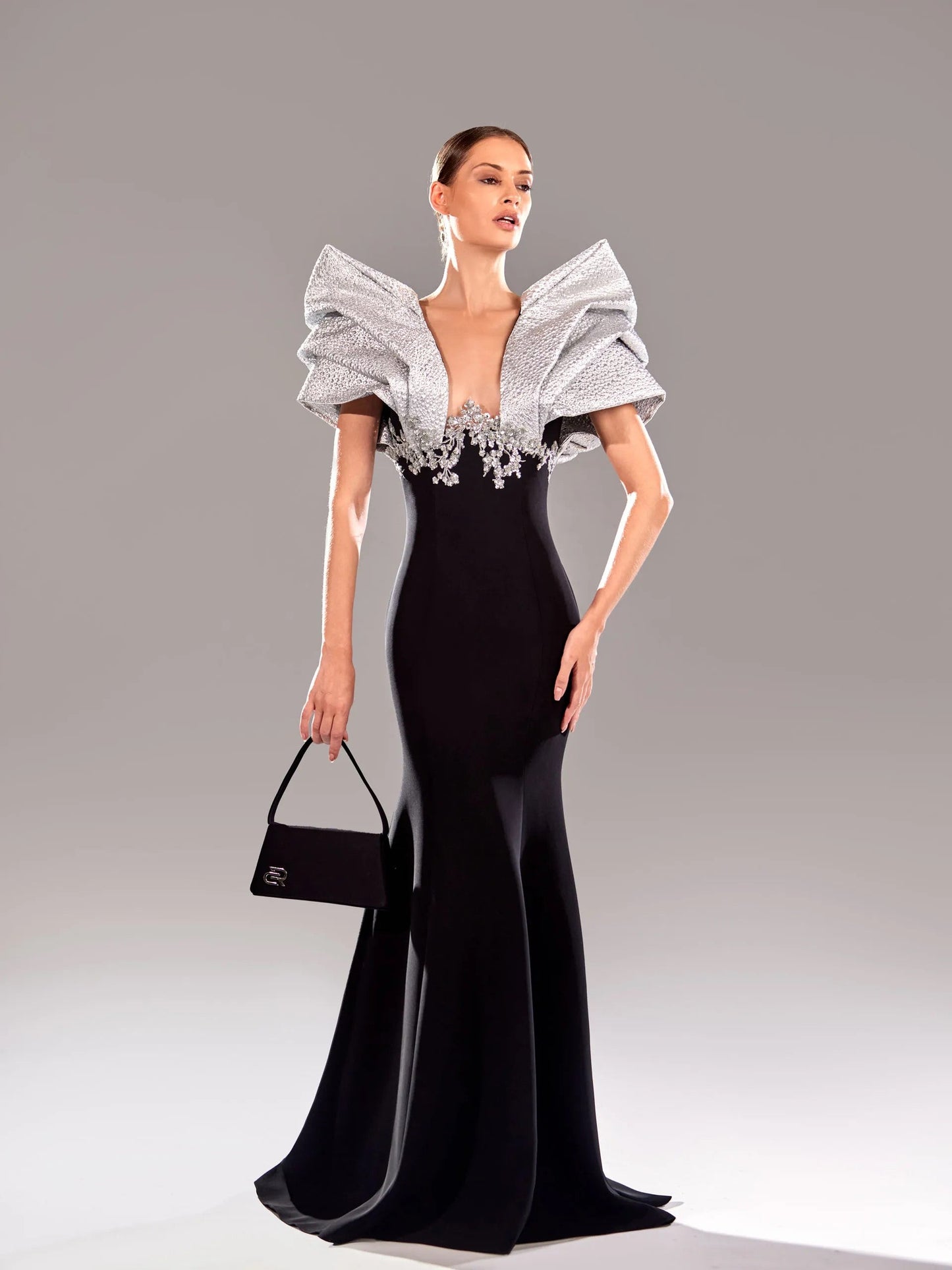Short Sleeve Beaded Gown