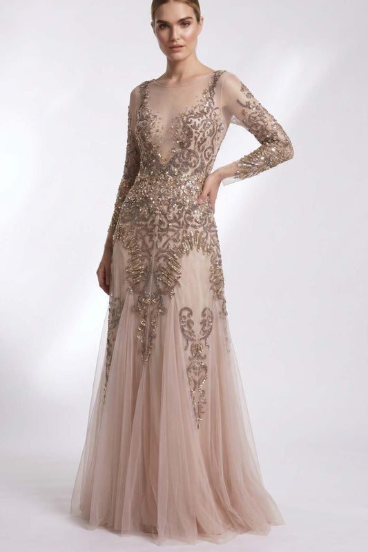 Illusion Plunge Neck Gown