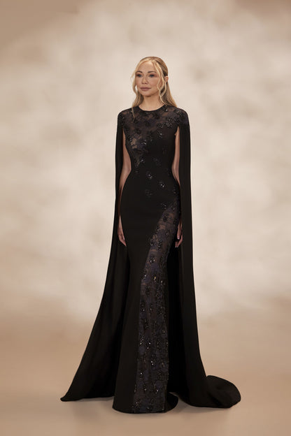 Embellished Cape Column Dress