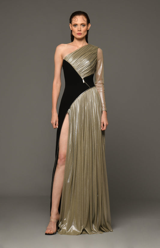 Crepe Gown with Tulle and Zippers
