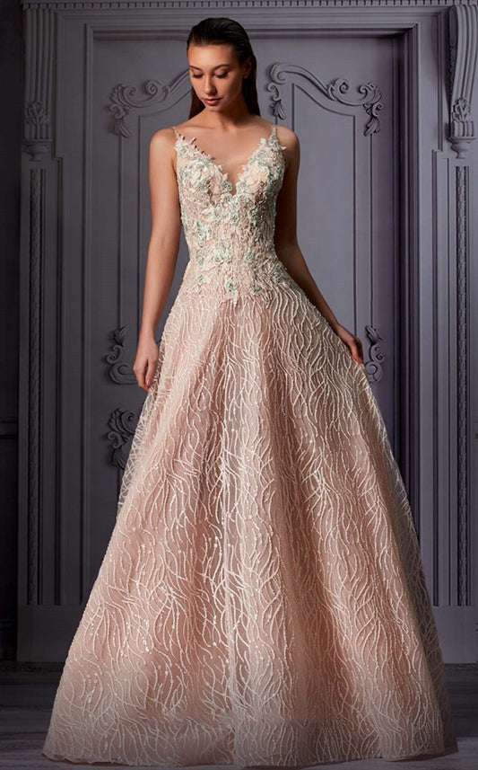 Sleeveless Embellished A-Line Gown