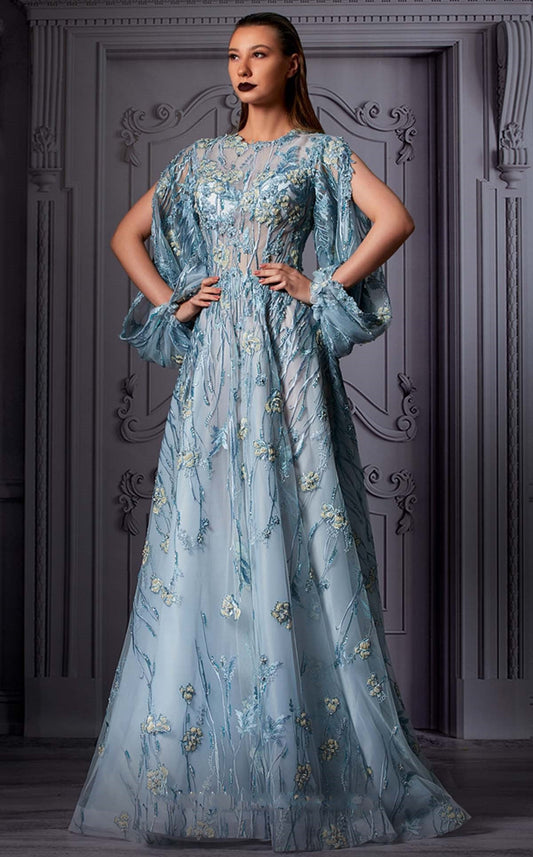 Draped Sleeve A-Line Gown