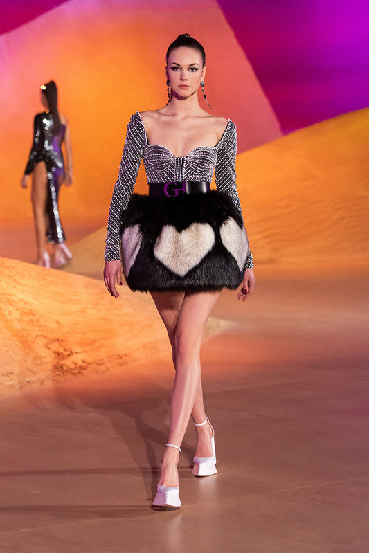 Long Sleeve Fur Skirt Mini Dress
