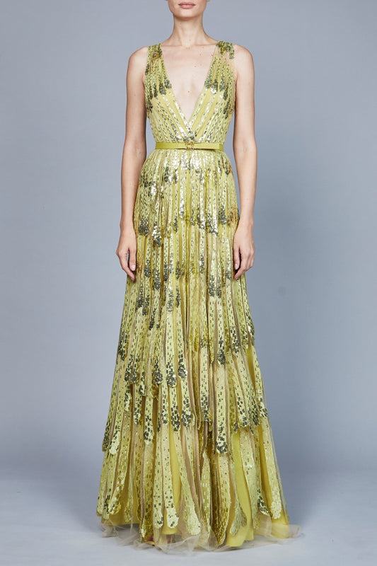 Yarn Embroidered Sleeveless Gown
