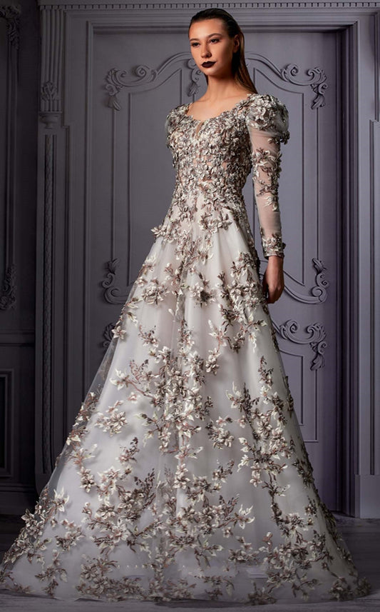 Long Sleeve Applique Gown