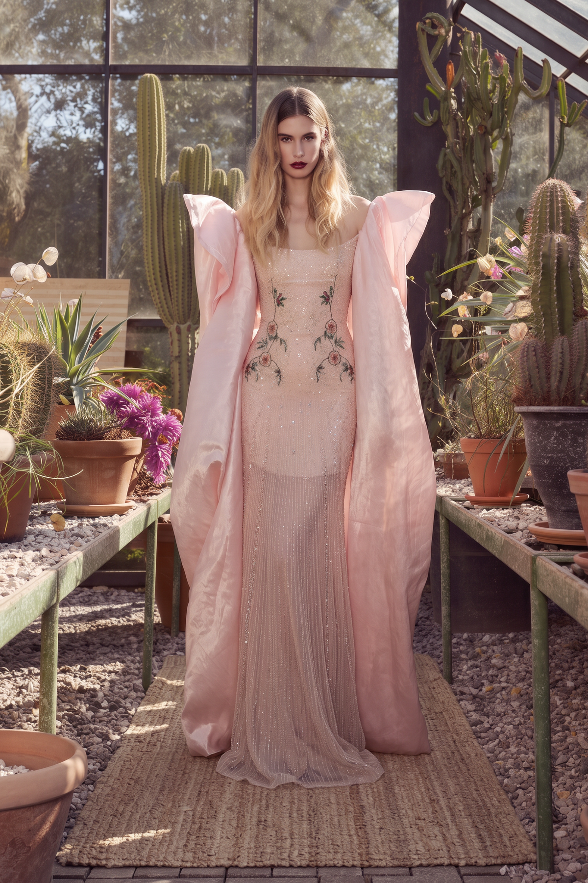 Sleeveless Beaded Gown with Cape
