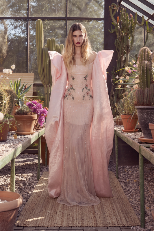 Sleeveless Beaded Gown with Cape